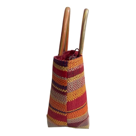 Kaloes Striped Multicolor Raffia Weaved Hand Shoulder Tote Purse/ Bag. - Picture 4 of 13